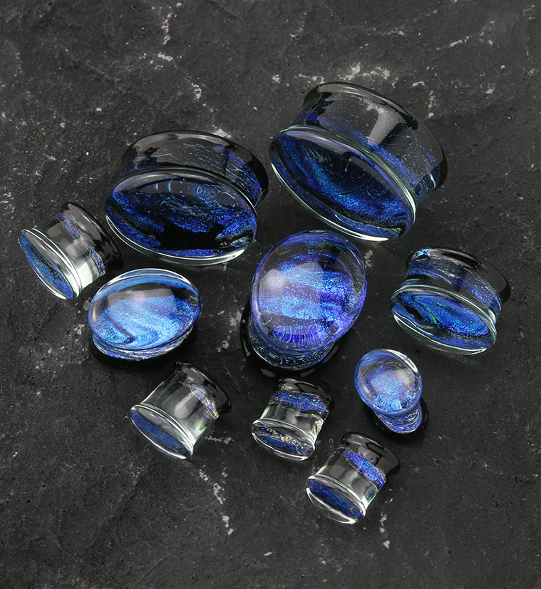 Oval Space Dust Dichroic Glass Double Flare Plugs - Image 3