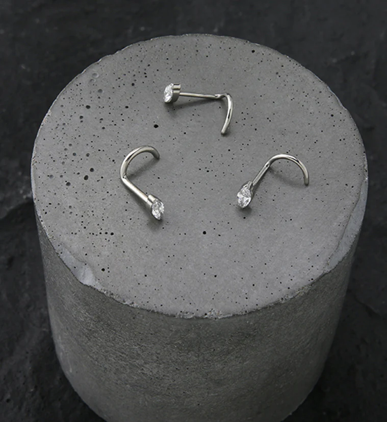 Ovate Clear CZ Titanium Nose Screw Ring - Image 2