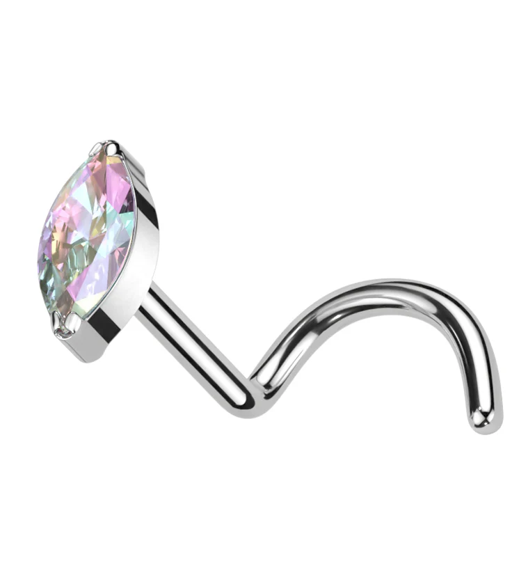 Ovate Rainbow Aurora CZ Titanium Nose Screw Ring