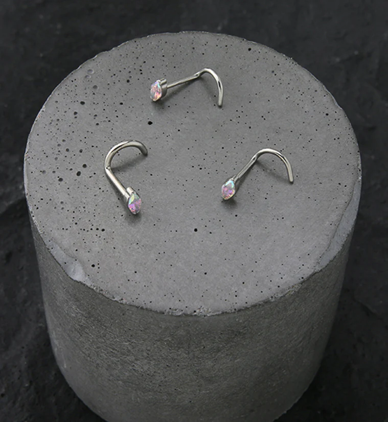 Ovate Rainbow Aurora CZ Titanium Nose Screw Ring - Image 2
