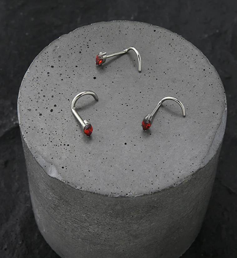 Ovate Red CZ Titanium Nose Screw Ring - Image 2