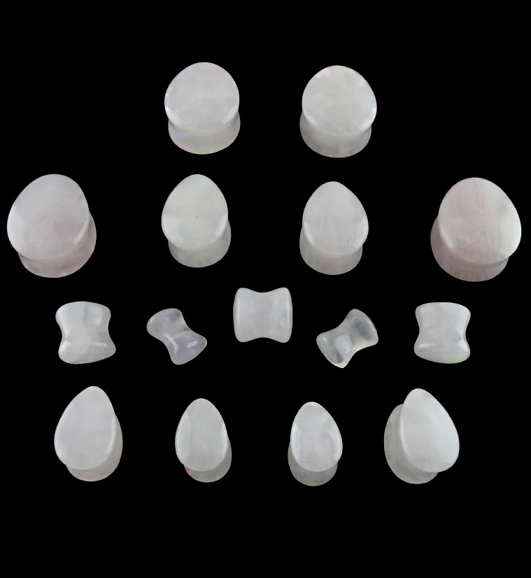 Pale Rose Quartz Stone Teardrop Plugs (CLOSEOUT)