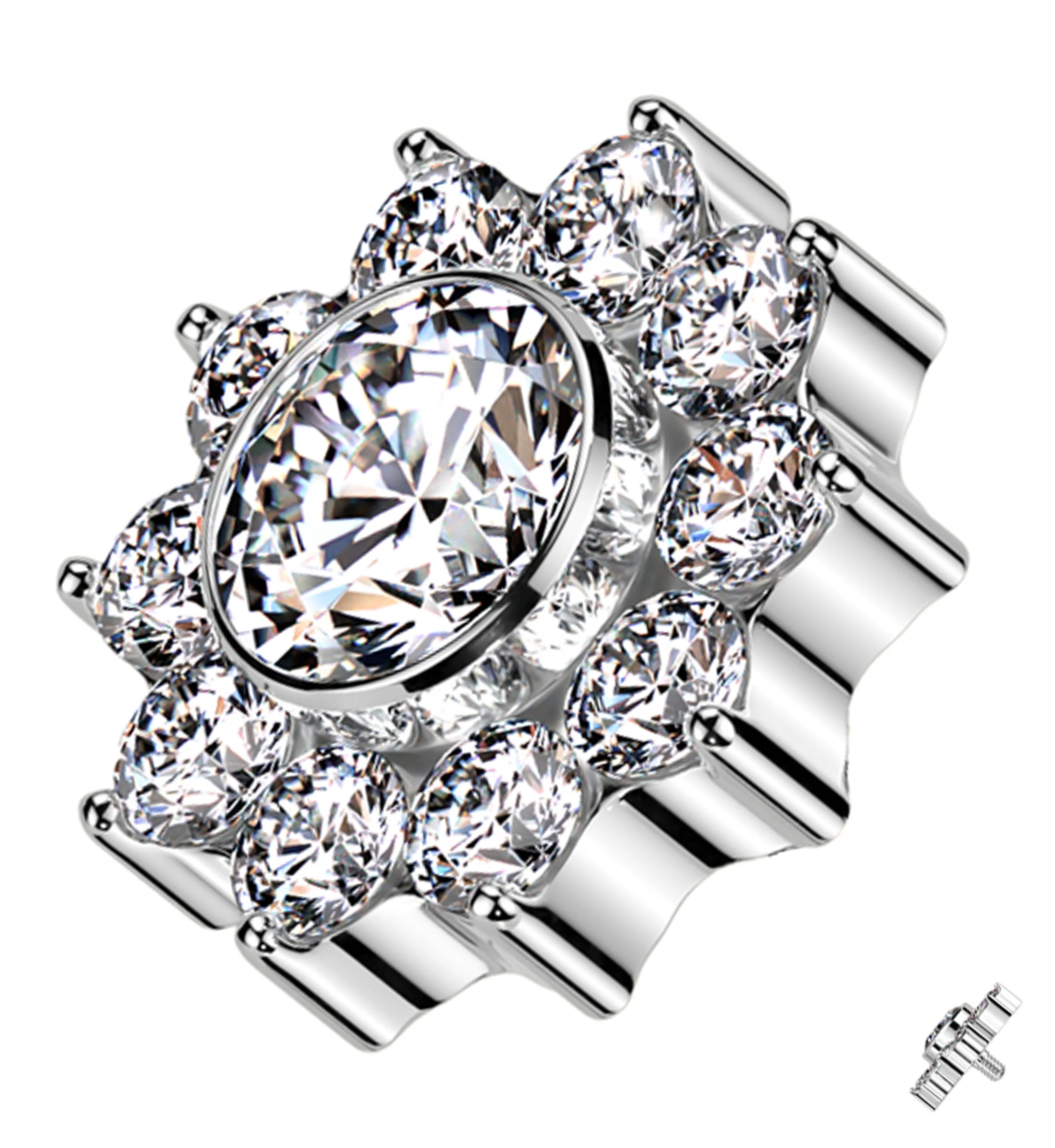 Pave Flower Clear CZ Titanium Internally Threaded Top