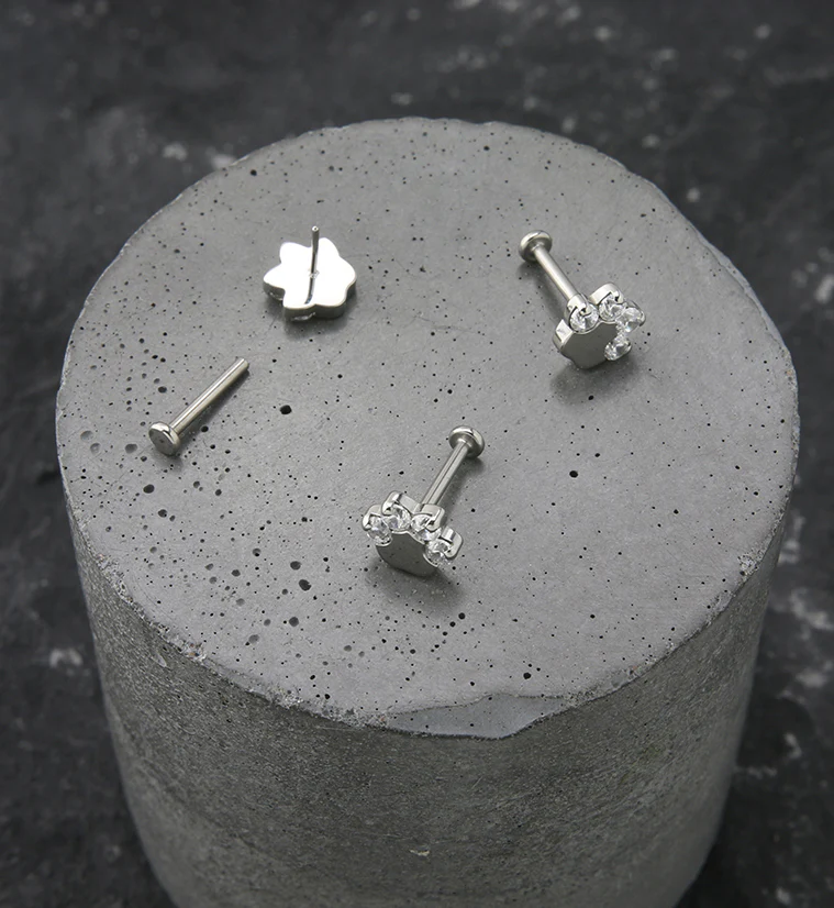 Paw Print Clear CZ Titanium Threadless Labret - Image 2