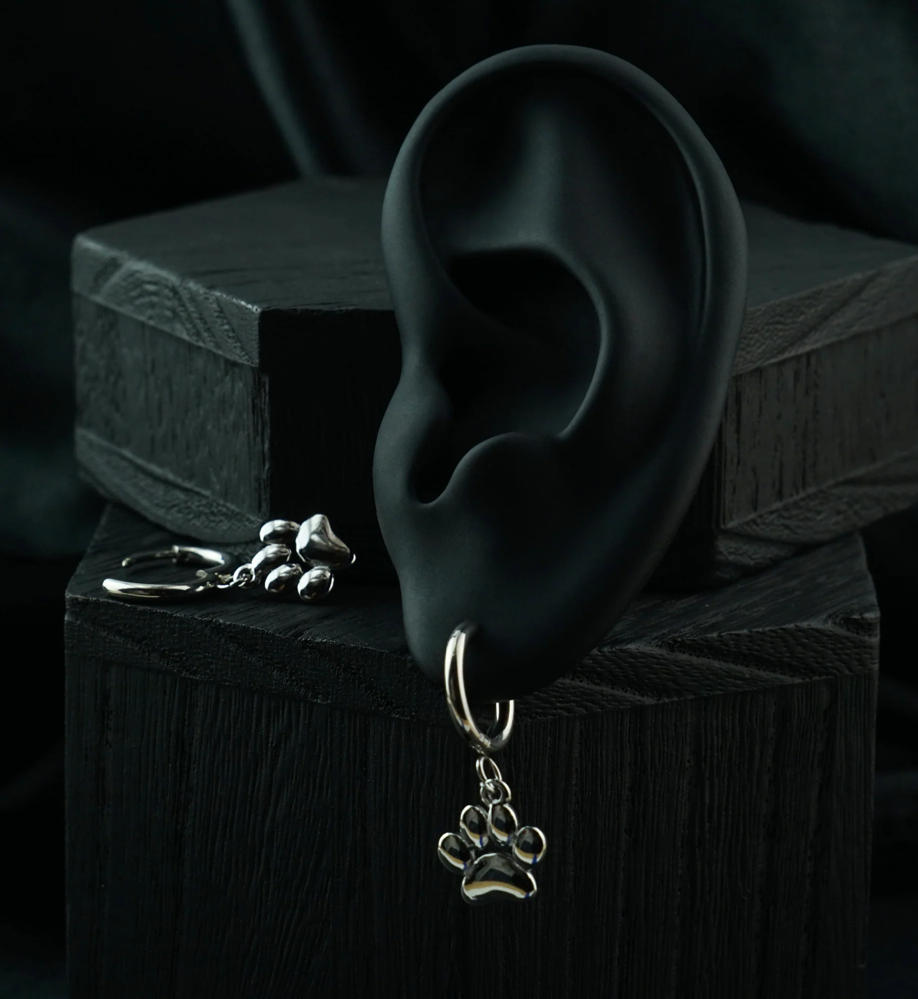 Paw Print Stainless Steel Hinged Hoop Huggie Dangle Earrings - Image 2