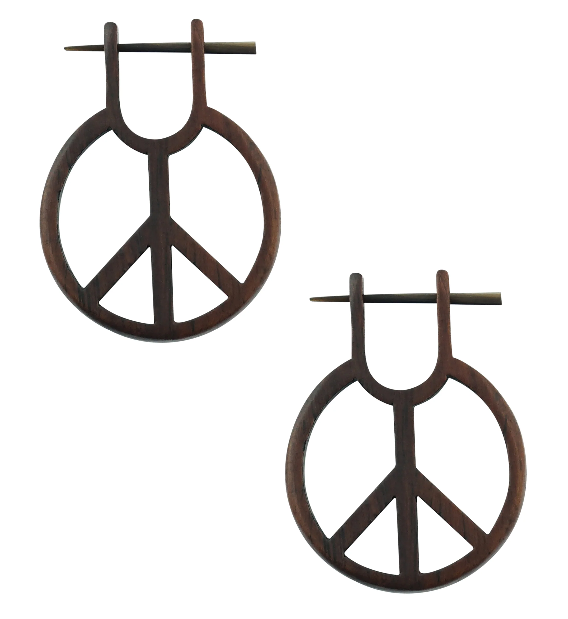 Peace Hoop Wood Earrings