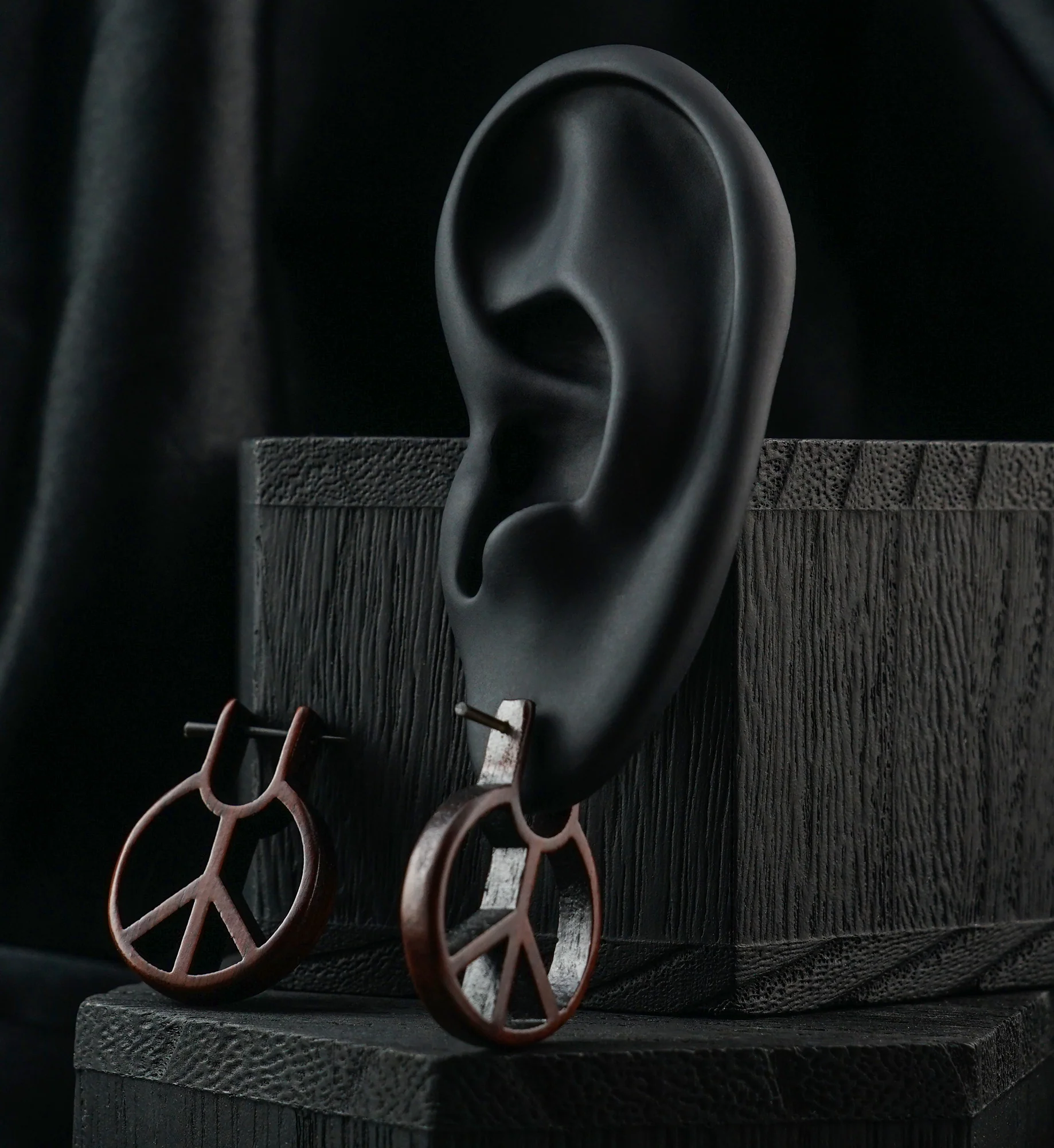 Peace Hoop Wood Earrings - Image 3