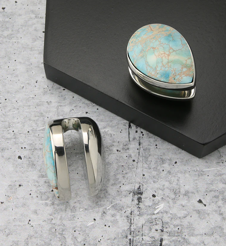 Peak Blue Sediment Stone White Brass Ear Weights - Image 2