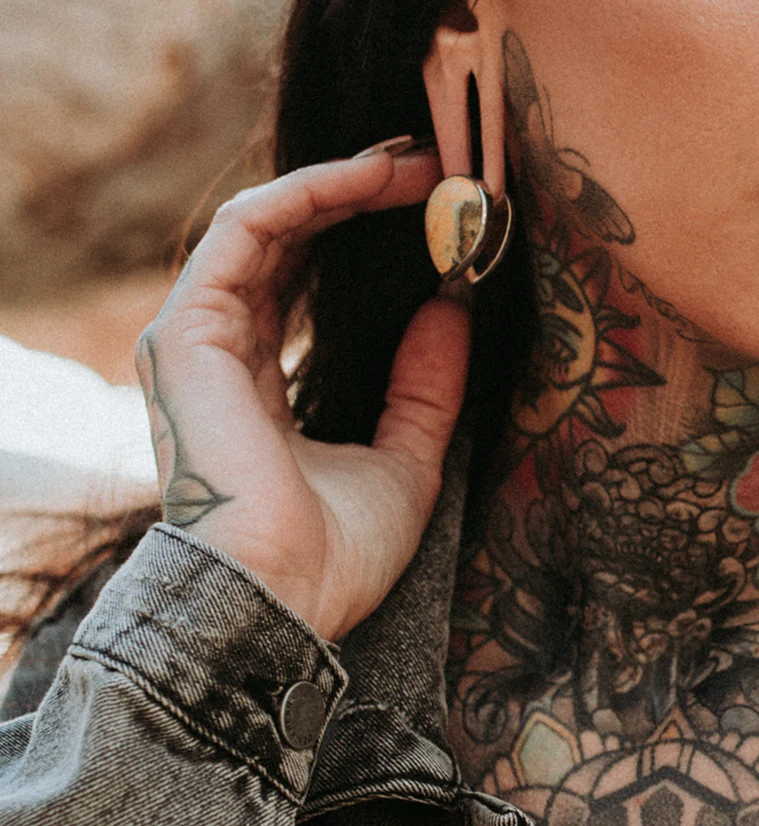 Peak Bumblebee Jasper Stone White Brass Ear Weights - Image 6