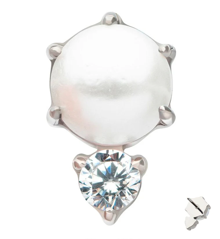 Pearl Drop Clear CZ Titanium Threadless Top