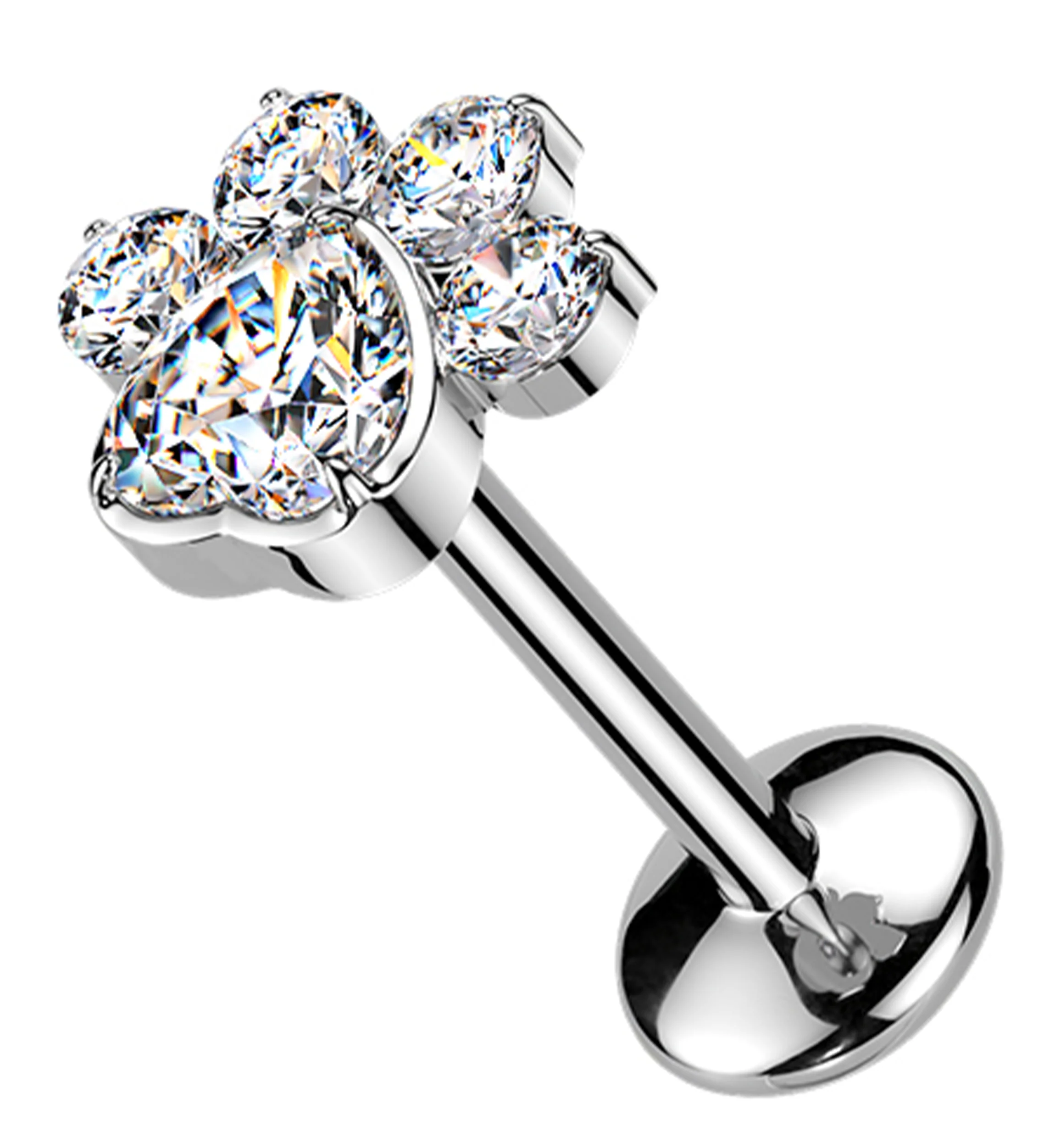 Pet Paw Clear CZ Threadless Titanium Labret