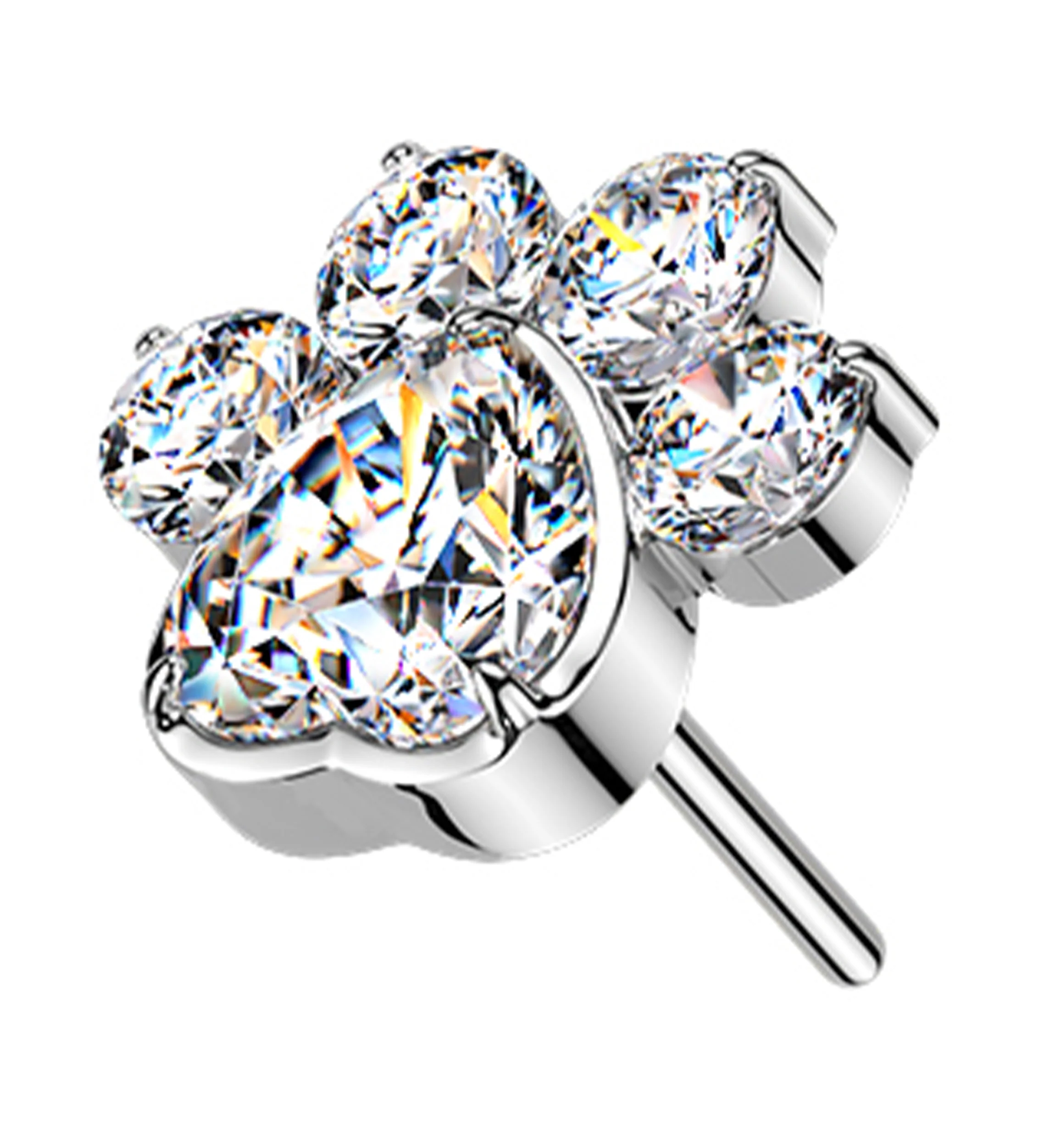 Pet Paw Clear CZ Threadless Titanium Top