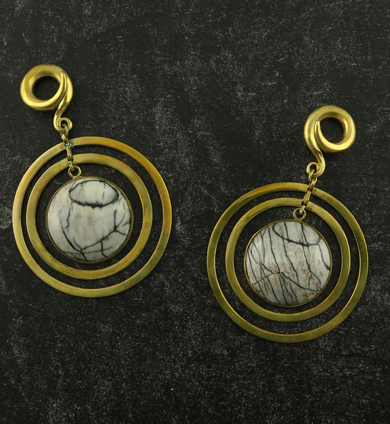 Picasso Jasper Double Hoop Brass Ear Weights - Image 3