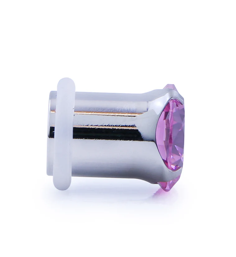 Pink CZ Stainless Steel Single Flare Plugs - Image 4