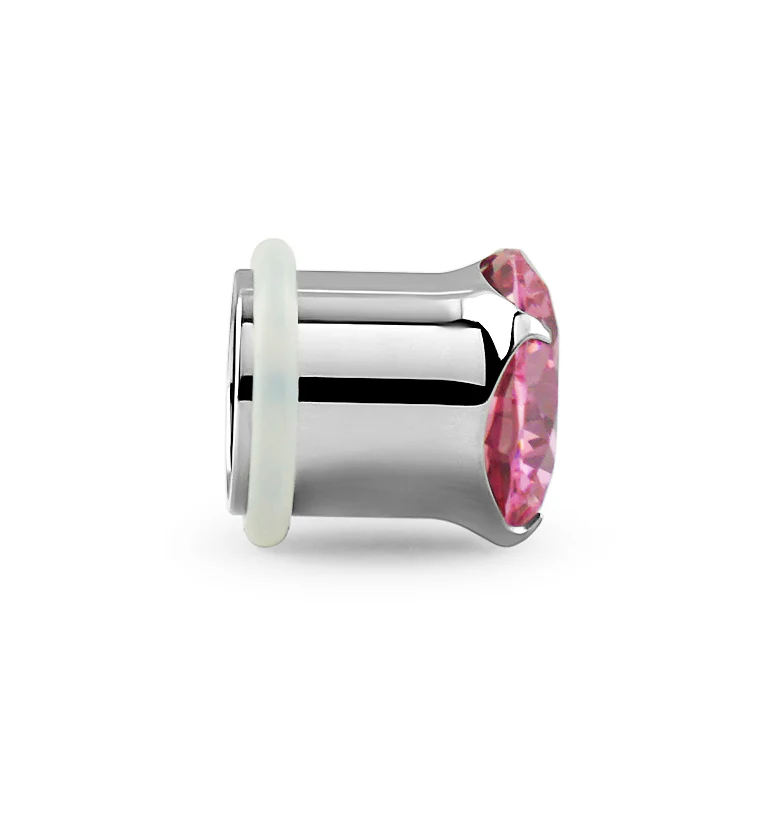 Pink CZ Stainless Steel Single Flare Plugs - Image 6