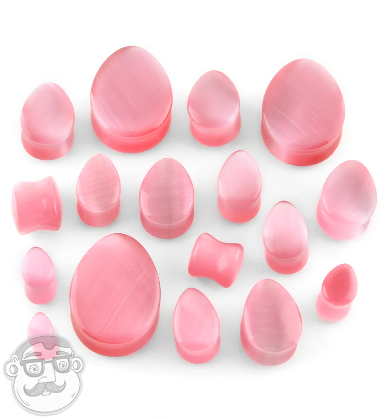 Pink Cat's Eye Glass Teardrop Plugs - Image 2
