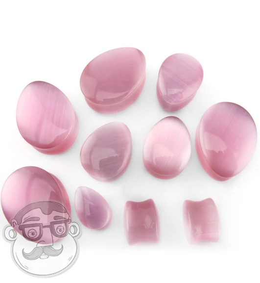 Pink Cat's Eye Glass Teardrop Plugs - Image 5