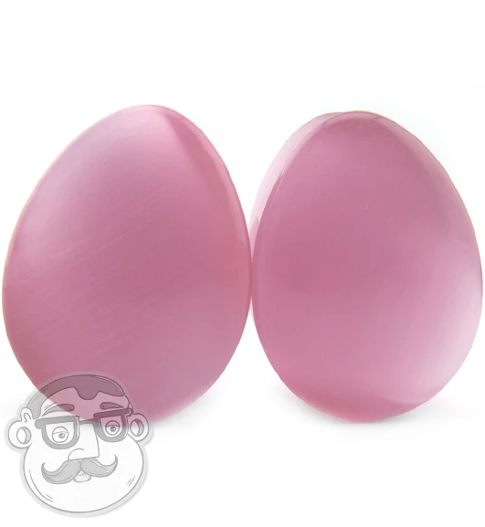 Pink Cat's Eye Glass Teardrop Plugs - Image 7