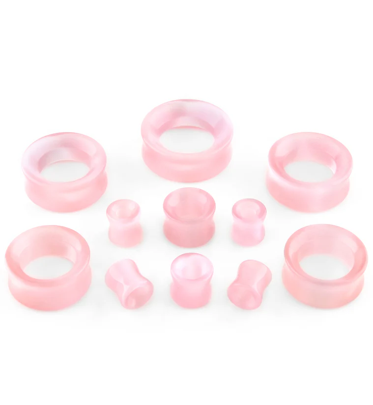 Pink Cat's Eye Glass Tunnel Plugs - Image 3