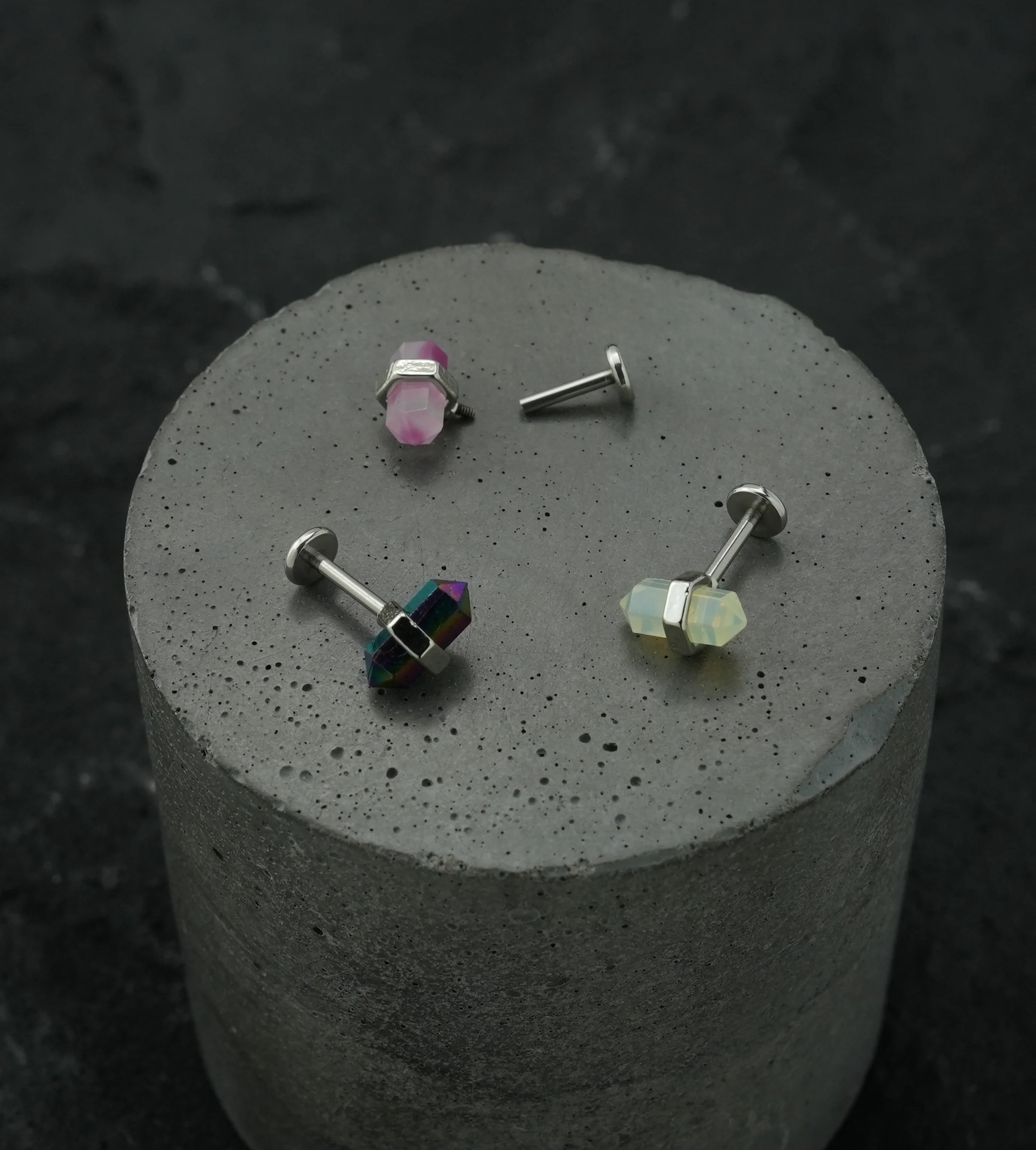 Pink Crystal Stainless Steel Internally Threaded Labret - Image 2