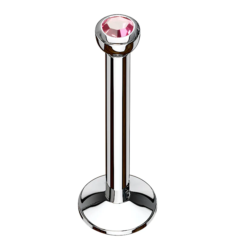 Pink CZ Bezel Labret Stud (Convex Disk)