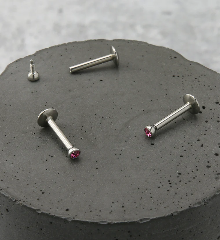 Pink CZ Bezel Labret Stud (Convex Disk) - Image 2