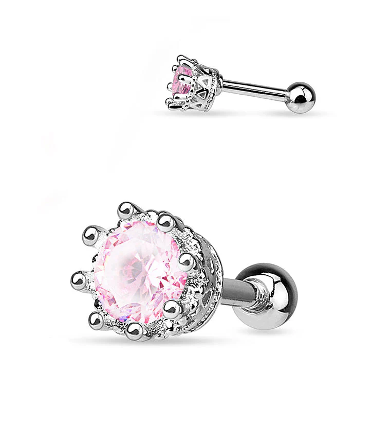 Pink CZ Crest Steel Tragus - Cartilage Barbell