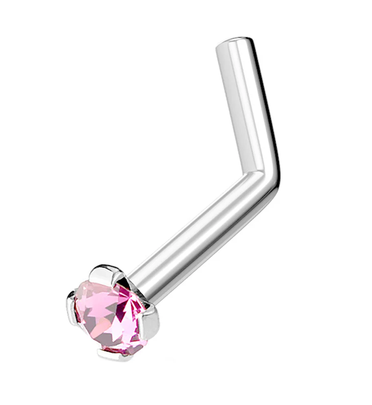 Pink CZ Gem Top L Bend Nose Ring