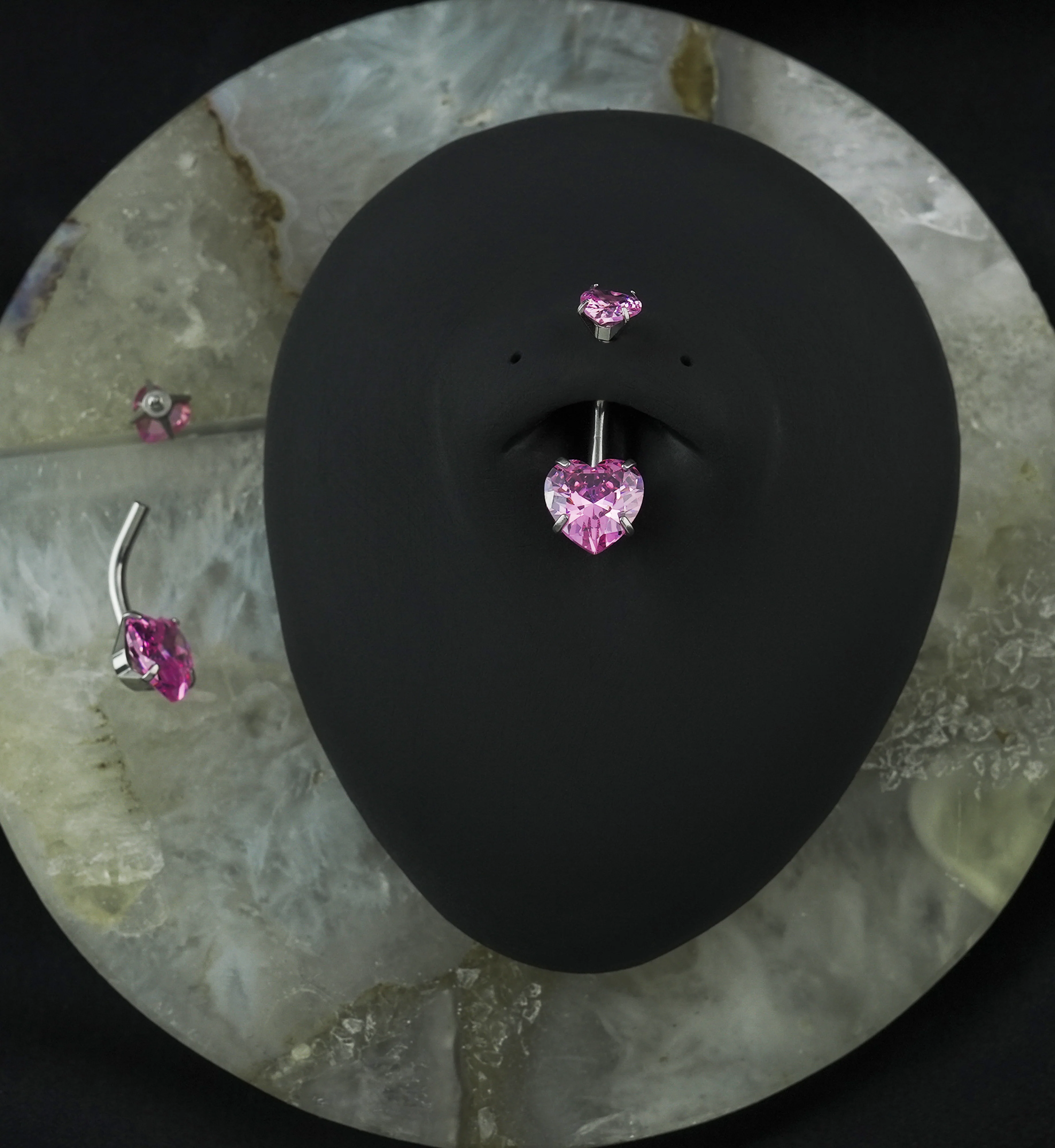 Pink CZ Heart Internally Threaded Belly Button Ring - Image 2