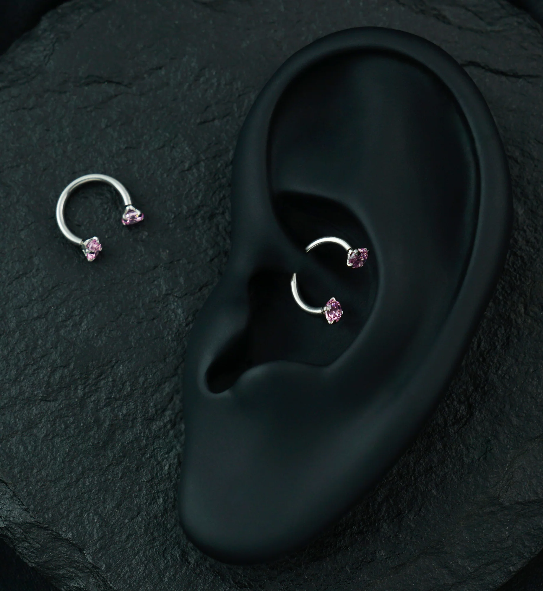 Pink CZ Prong Set Circular Barbell - Image 4