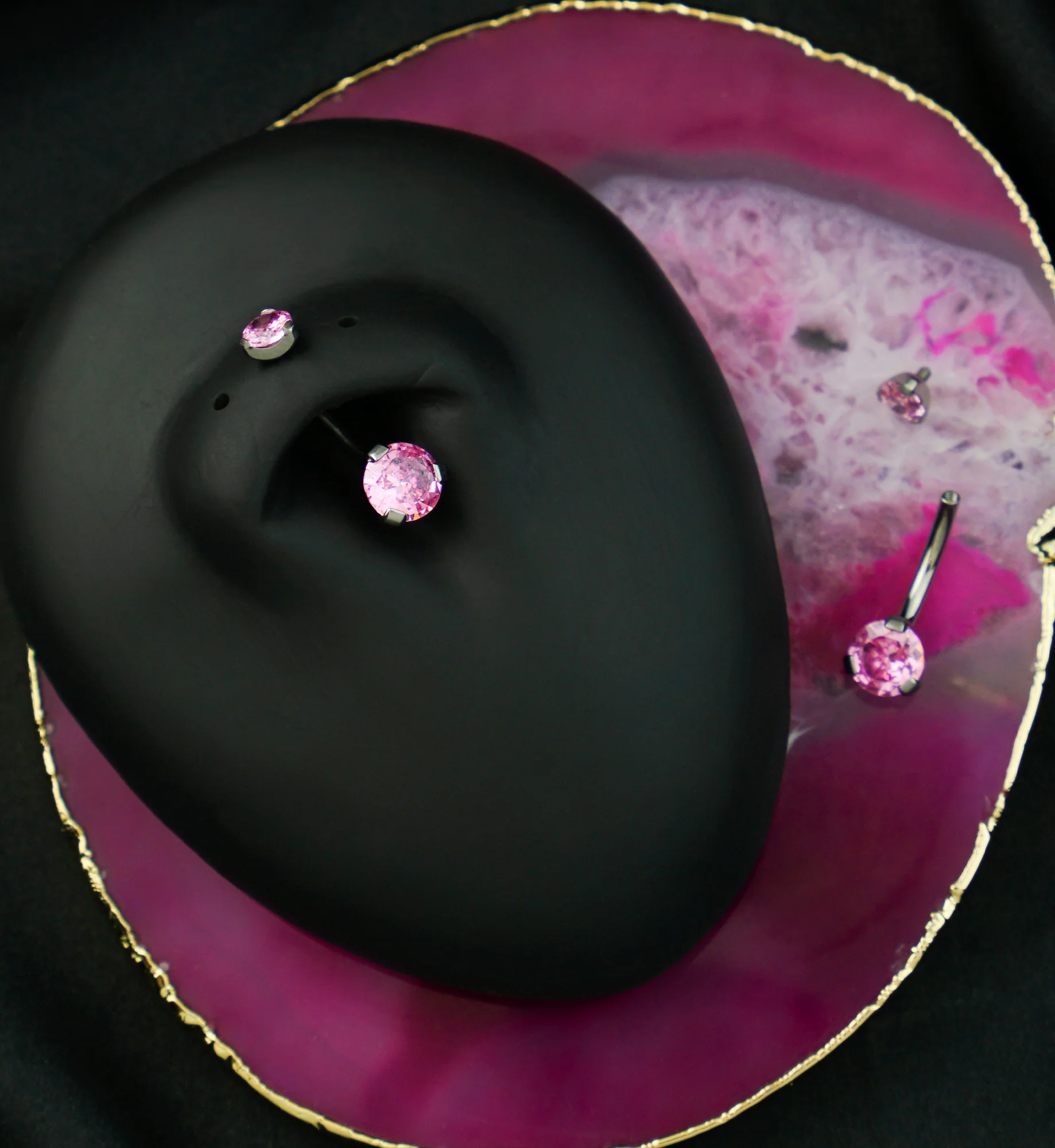 Pink CZ Titanium Internally Threaded Belly Button Ring - Image 2