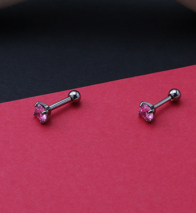 Pink CZ Titanium Cartilage Barbell - Image 2