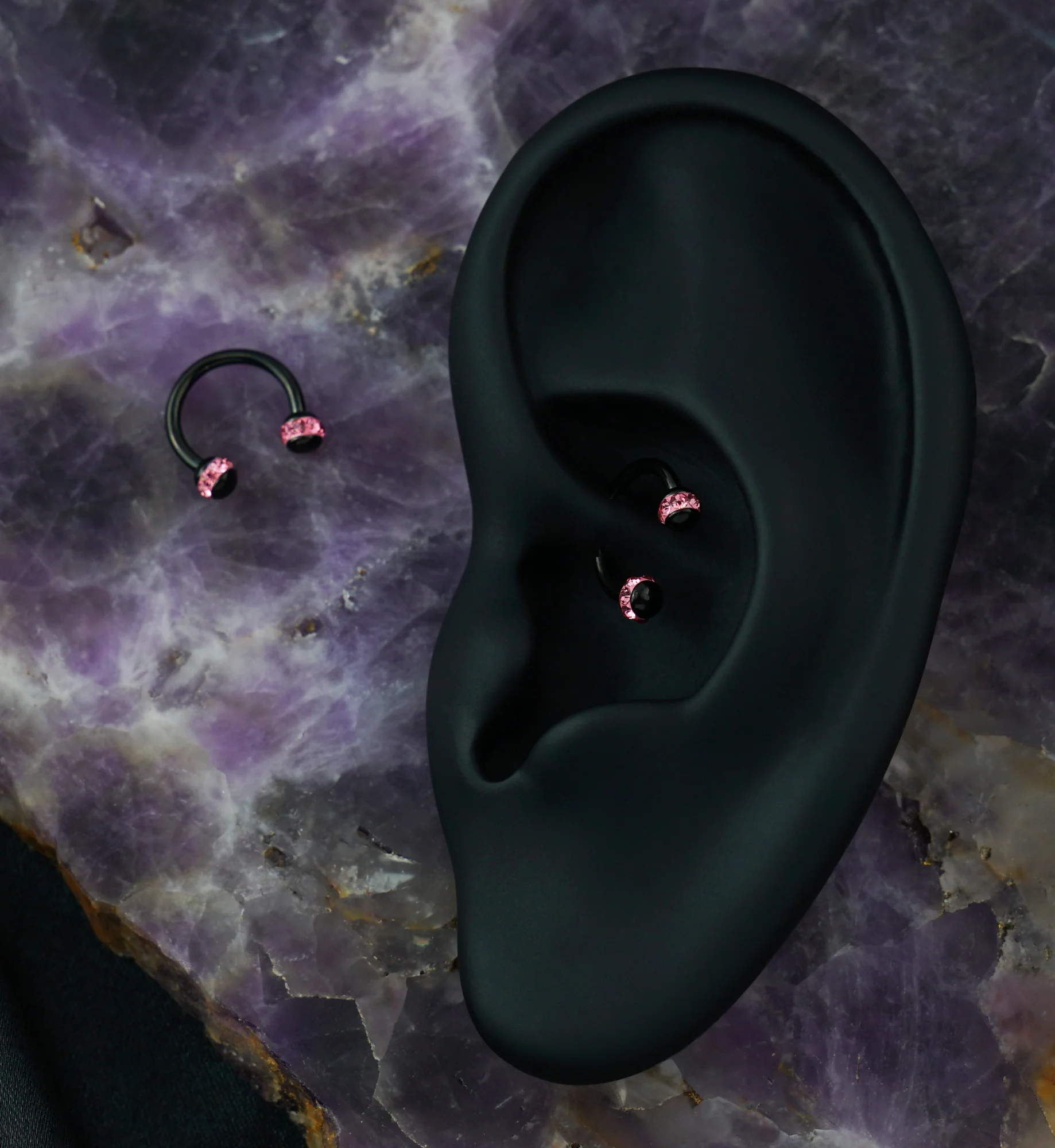 Pink Gem Orb Black Circular Barbell - Image 3