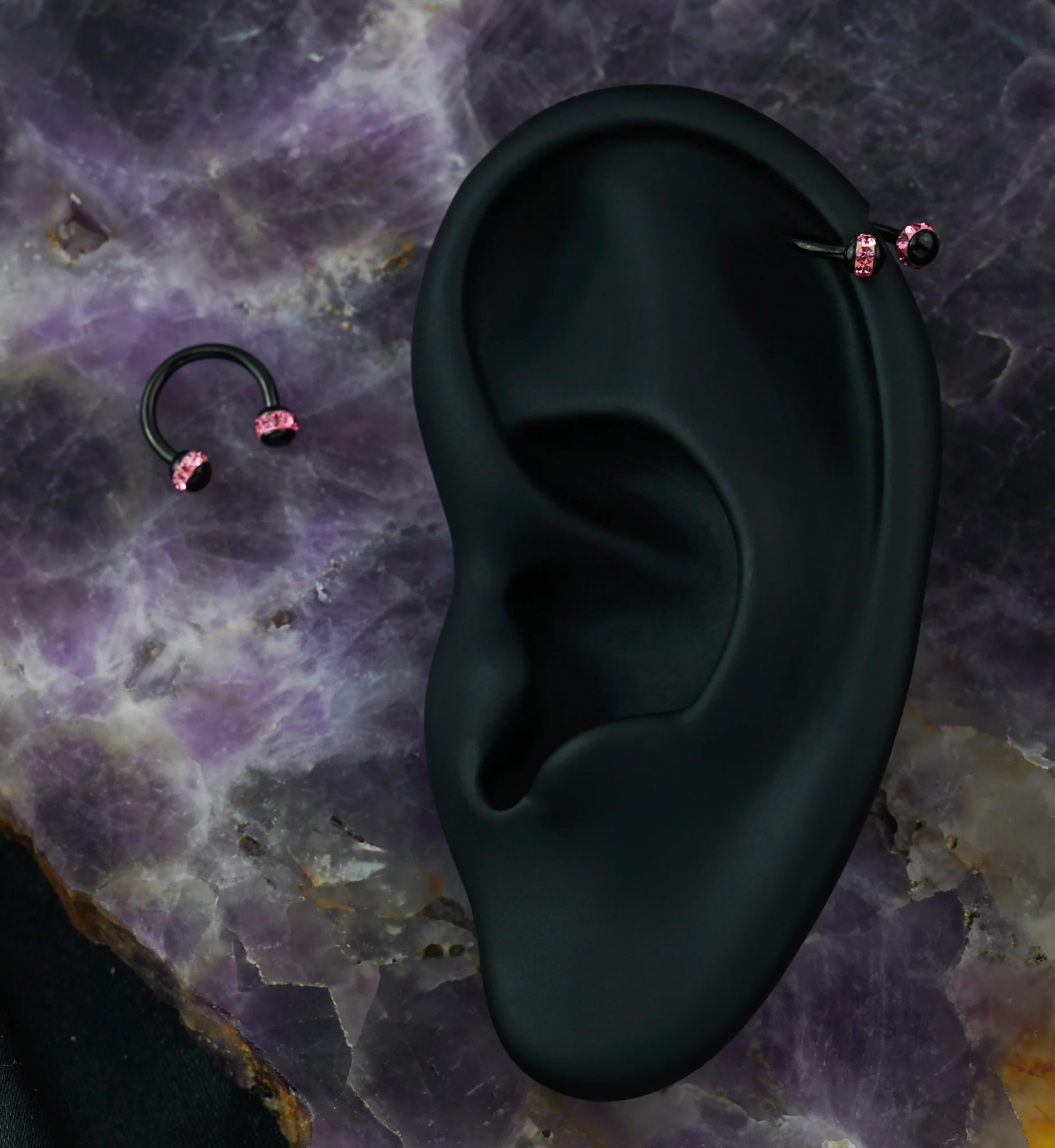 Pink Gem Orb Black Circular Barbell - Image 4