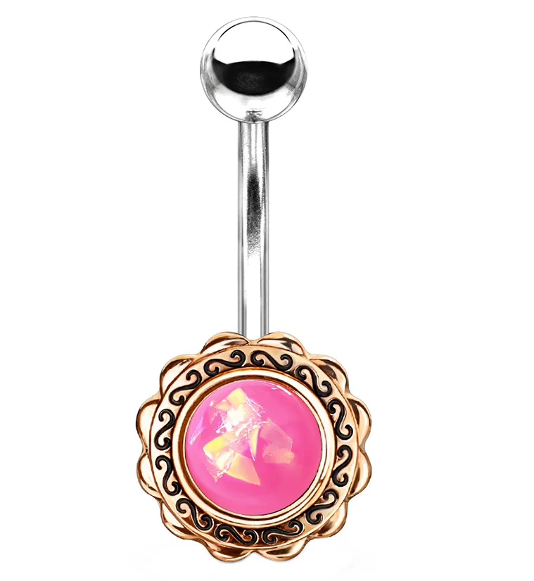 Pink Glitter Filigree Rose Gold Belly Button Ring
