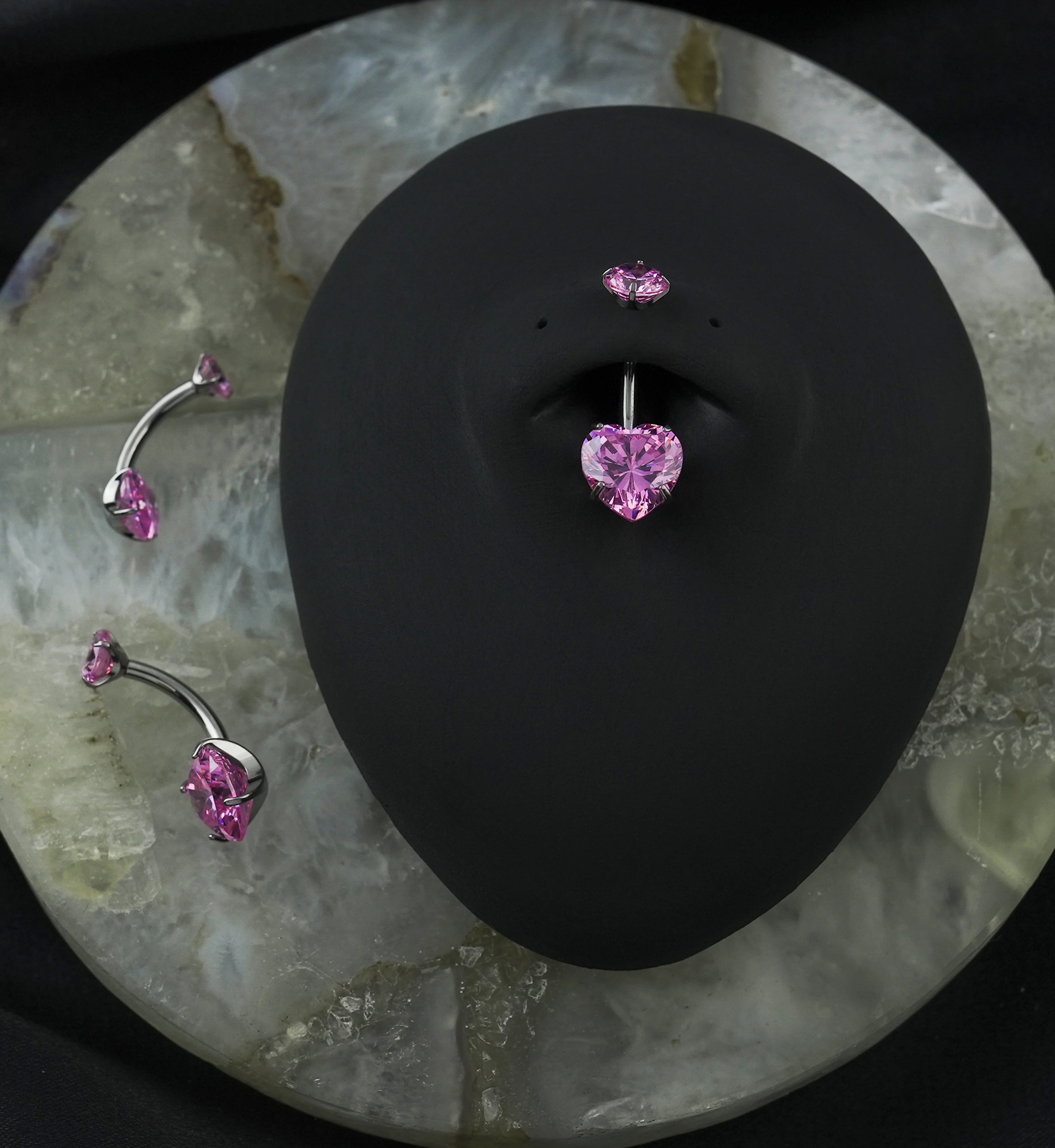 Pink Heart CZ Internally Threaded Titanium Belly Button Ring - Image 2