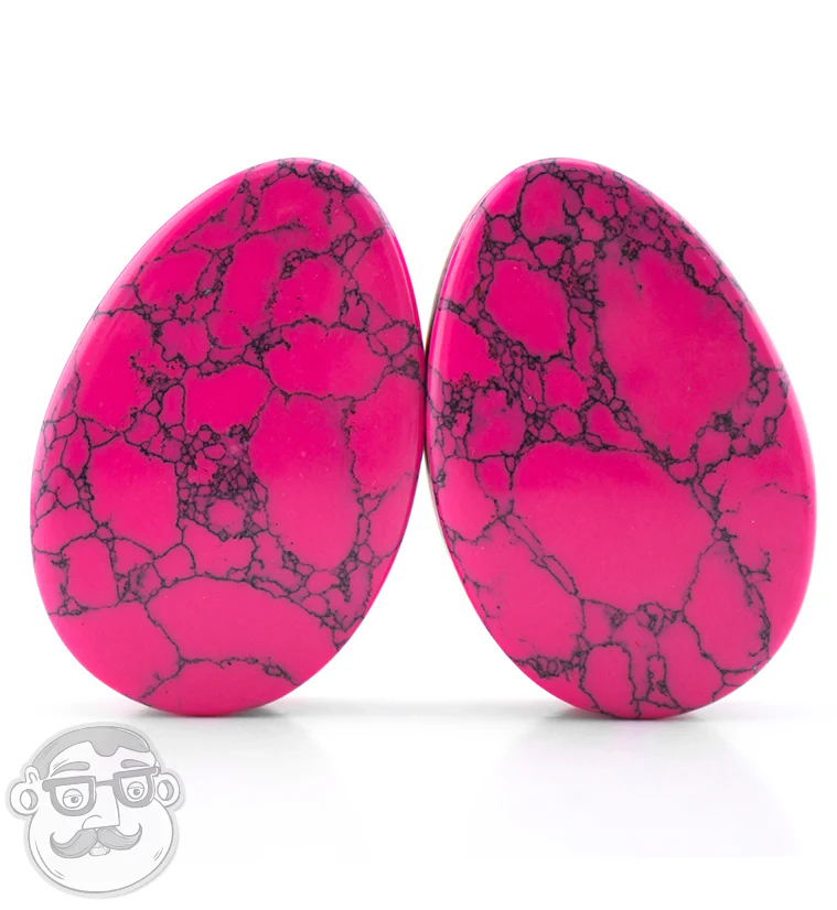 Pink Howlite Stone Teardrop Plugs - Image 3