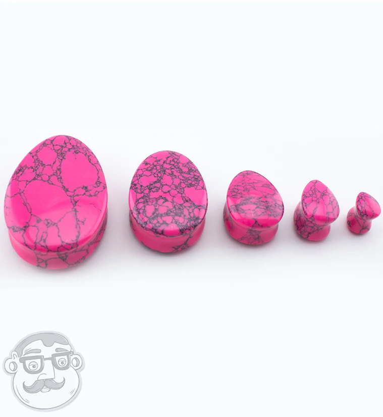 Pink Howlite Stone Teardrop Plugs - Image 5
