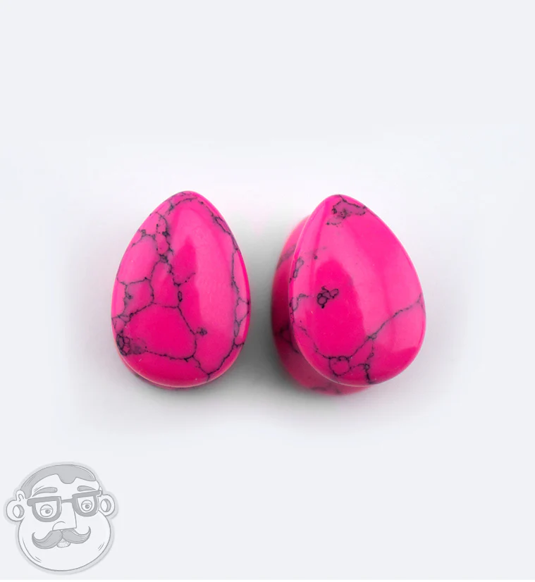 Pink Howlite Stone Teardrop Plugs - Image 6
