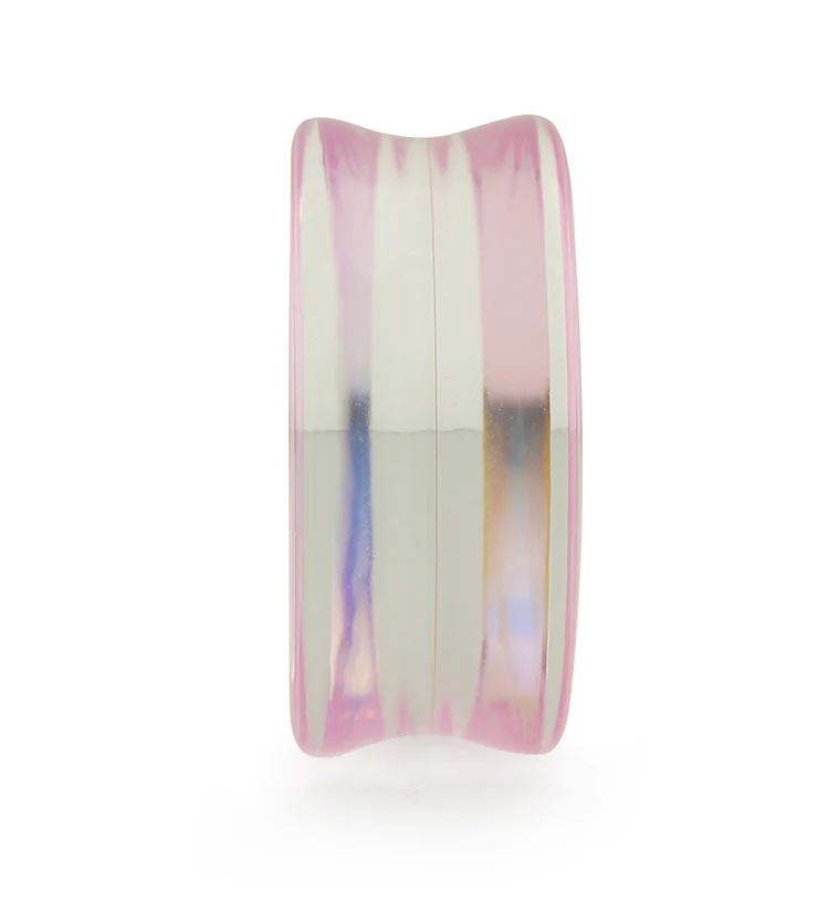 Pink Iridescent Glass Double Flare Plugs - Image 5