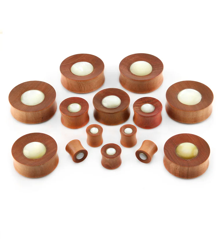Pink Ivory Wood Plugs with MOP Dome Inlay - Image 2