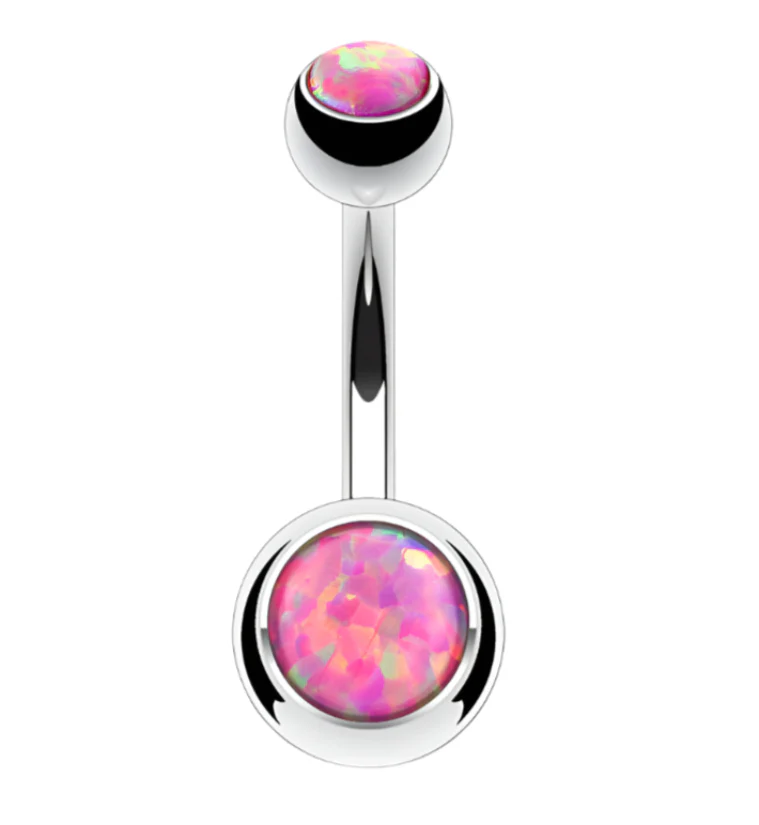 Pink Opalite Stainless Steel Belly Button Ring