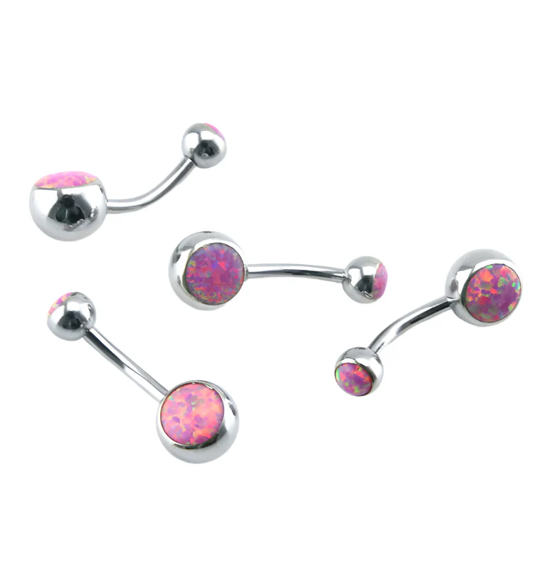 Pink Opalite Stainless Steel Belly Button Ring - Image 2