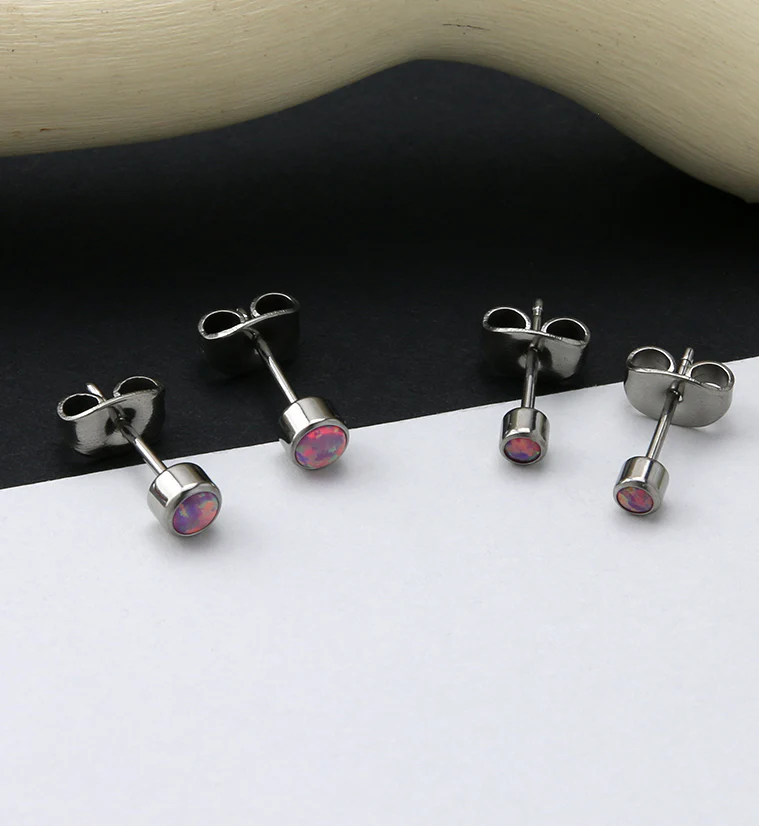 Pink Opal Titanium Bezel Earrings - Image 2