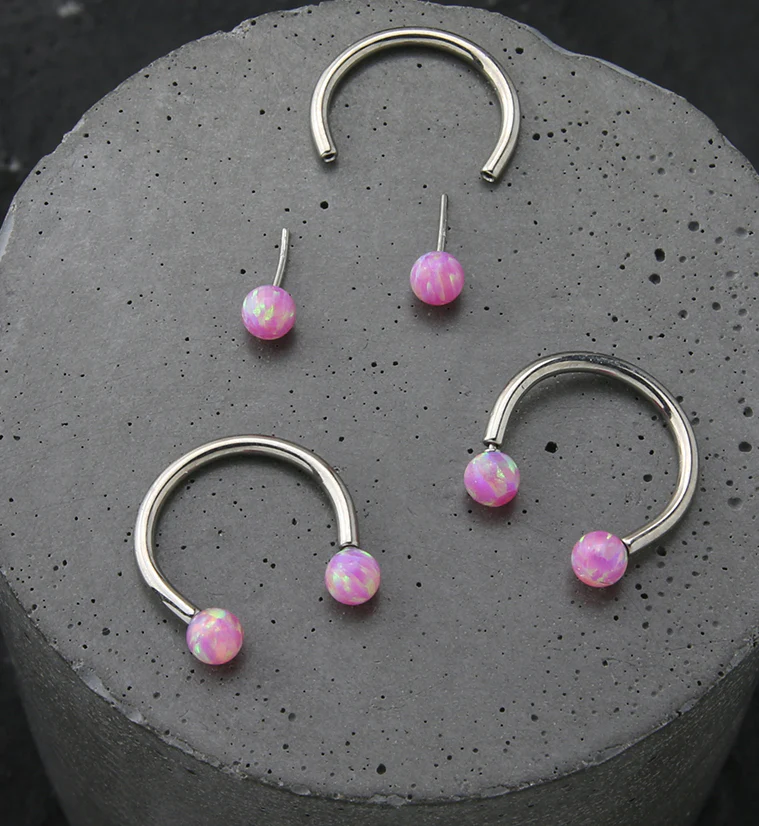 Pink Opalite Ball Threadless Titanium Circular Barbell - Image 2