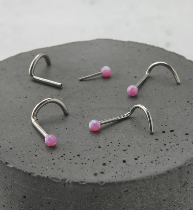 Pink Opalite Ball Titanium Threadless Nose Screw - Image 2