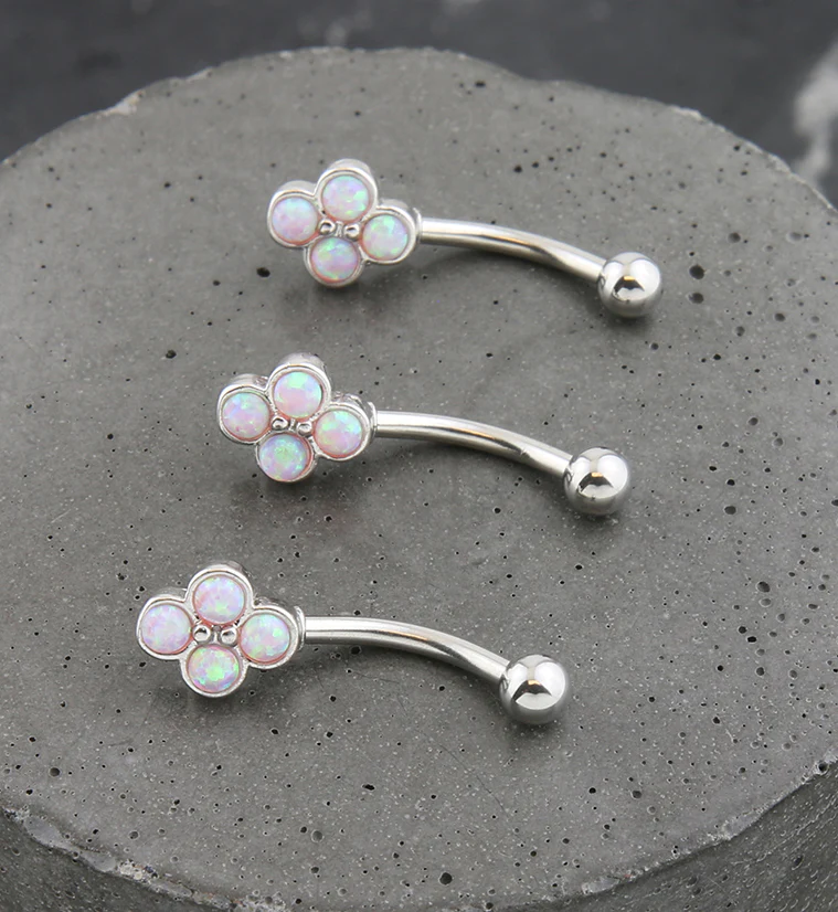 Pink Opalite Beaded Quad Stainless Steel Curved Barbell - Image 2
