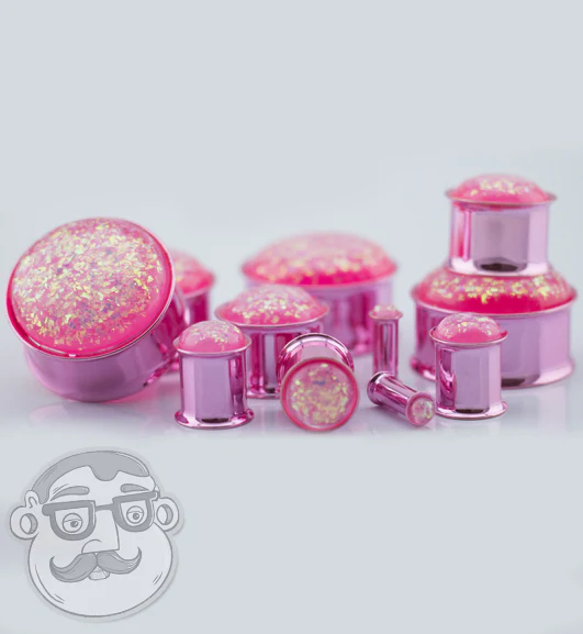 Pink Opalite Flash Anodized Stainless Steel Plugs - Image 2