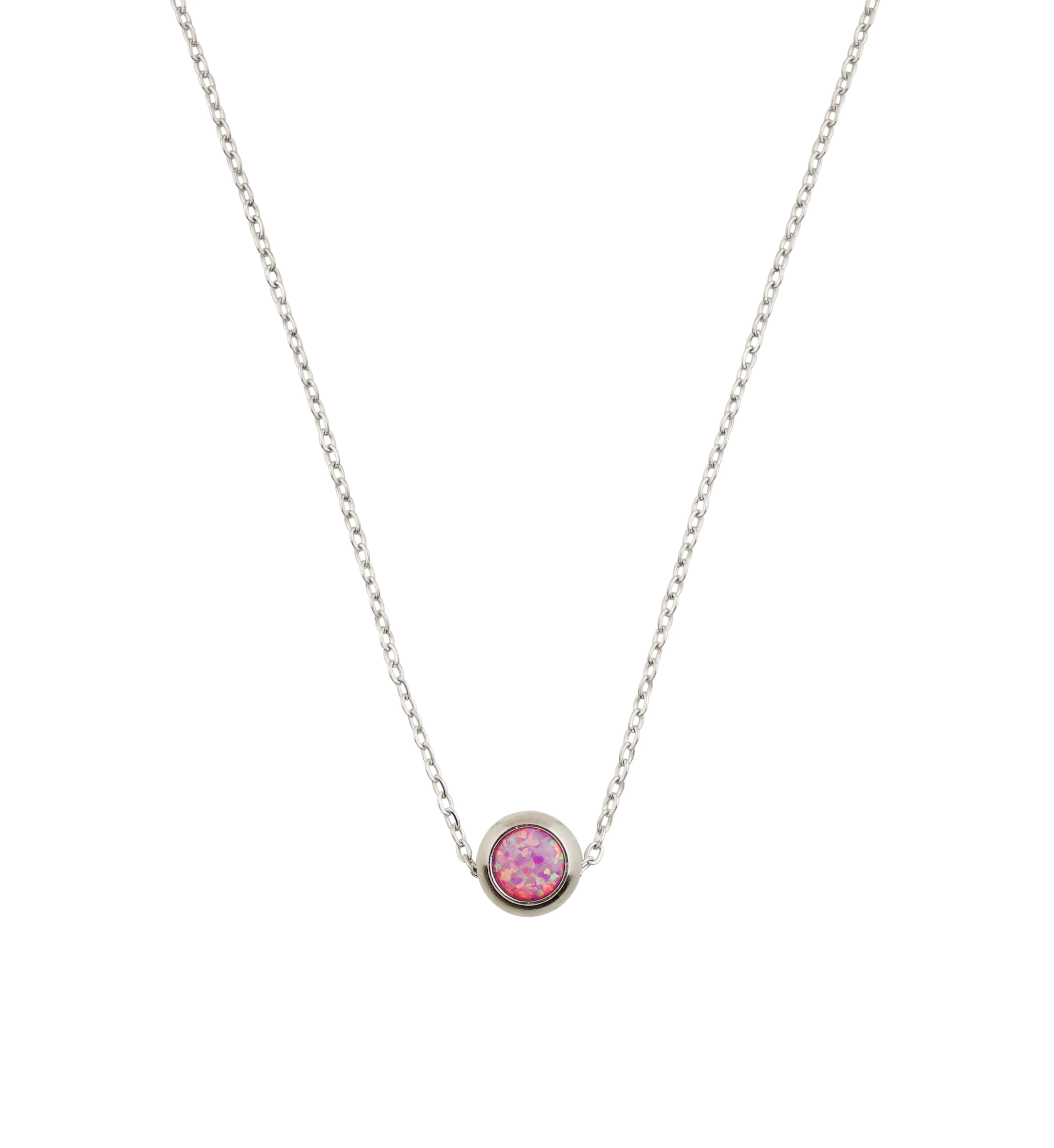 Pink Opalite Pendant Stainless Steel Necklace