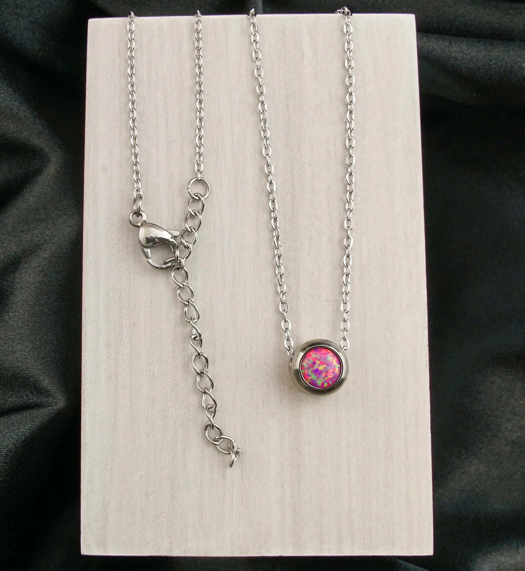Pink Opalite Pendant Stainless Steel Necklace - Image 2